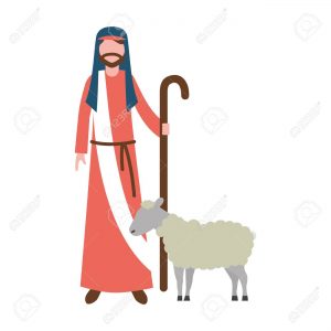 shepherd with stick and sheep character vector illustration