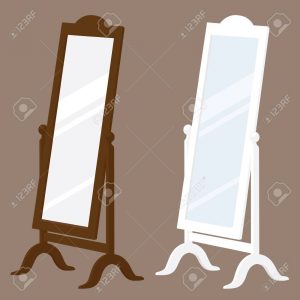 Brown and white swivel stand alone mirrors.